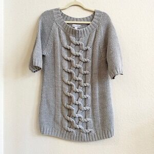 Calvin Klein Gray 100% Merino Wool Cable Knit Short Sleeve Tunic Sweater Medium